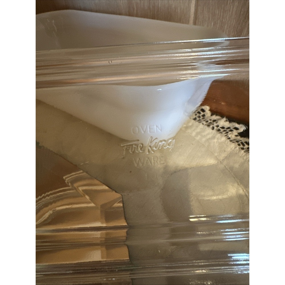 Vintage Fire King Milk White Glass Square 4" Set Of 2 W/lids & Loaf Pan With Lid - Picture 4 of 4